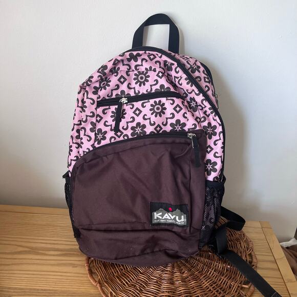 Kavu Brown Pink Floral Print Backpack Book Bag Travel Sling Strap Large main image 6